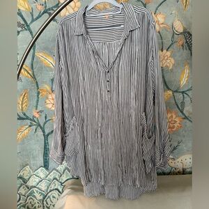 Free People One Charcoal and White Striped Tunic/Dress XS